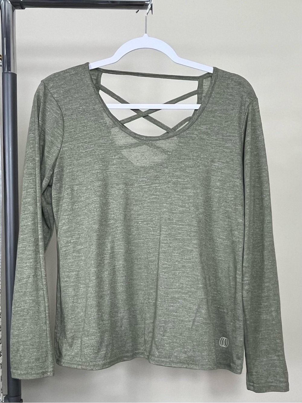 Long Sleeve Crisscross Back Top - Olive Green